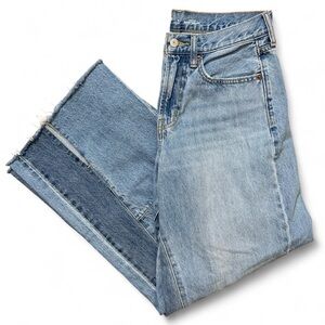 Old Navy High Rise Baggy Wide Leg Two Tone Jeans Raw Hem Slit Size 4